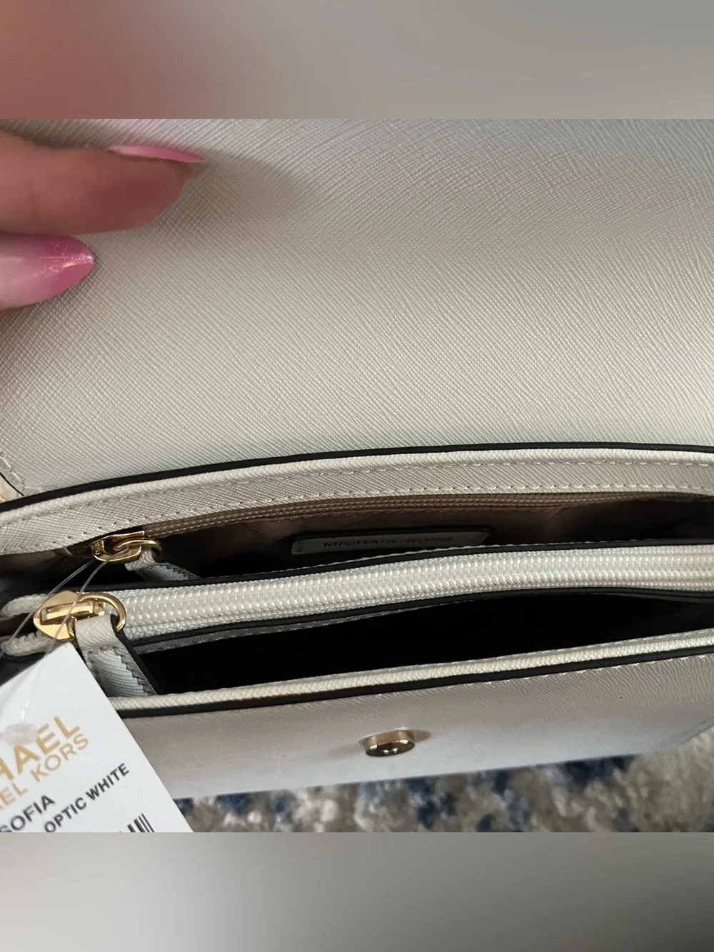 Michael Kors Sofia Small EW Saffiano Leather Satchel and Crossbody (Optic White)